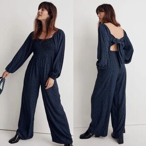 Madewell Lucie Tie-Back Long-Sleeve Jumpsuit in Carmine Floral